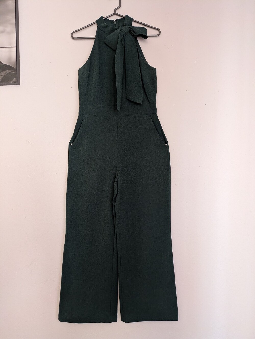 Vince Camuto Bow Neck Halter Sleeveless Wide Leg Jumpsuit Green 4